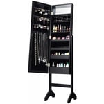 Armoire à Bijoux sur Pied avec 18 led, Angle Réglable,Doublure en Velours Doux 35 × 31,5 x 145 cm (Noir) - Costway