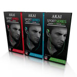 Akai 3 Pairs Mens Ergonomic Design Sports Earphones Built In Microphone Headset