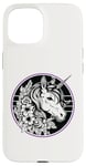 iPhone 15 Unicorn in Black White Purple Hibiscus Roses Champion Wreath Case