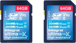 64 GB 2-Pack Carte SD UHS-II V90 Jusqu'à 300 Mo/s en Lecture et 280 Mo/s en écriture 1866X SDHC Carte Mémoire Professionnelle Haute Vitesse.[P247]