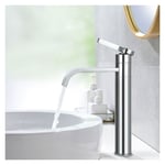 Robinet Salle de Bain Cascade Mitigeur de Lavabo Haut Bec Pivotant Robinetterie pour Vasque en Laiton Chromé Design Moderne pour Salle de Bain