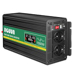 JIGUUN 1500W Convertisseur 12V 220V Pur Sinus Onduleur transformateur Puissance crête 3000W avec Télécommande sans Fil Écran LCD 2 Prises EU 1 Port USB pour Voiture Camping Voyage Urgence