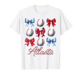 Cute Coquette Bow Atlanta Retro Baseball Lover Game Day T-Shirt