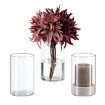 Relaxdays Grand Vase en Verre, pour Votre Bouquet ou Votre Bougie, Set de 3, H x D : 15 x 9,5 cm, Transparent