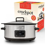 Crock-Pot Sizzle & Stew Digital Slow Cooker | 6.5 L (8+ People) | Removable Induction Hob-Safe Bowl Sears Meat & Vegetables | UK 3 Pin Plug | Stainless Steel [CSC112]