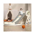 Magicfox - Toboggan Licorne- Glisse de 150cm avec panier de basket, machine à musique - Jeu d'Activités intérieur/extérieur Enfant - Dès 2 Ans - Blanc