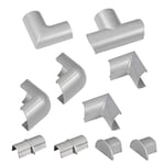 D-Line Mini Cable Trunking Clip-Over Accessory Multipack | Join Multiple Lengths of 30x15mm Mini Cable Cover | 10 Piece Electrical Trunking Accessory Multipack - Aluminium-Effect