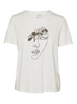 VERO MODA Women's Vmmackenzi S/S O-Neck T-Shirt JRS Btq, Snow White/Print: red face and Flower, M