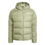 adidas Men's Essentials Midweight Down Hooded Stripes Jacket, TENT GREEN F16, M