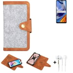 Felt Case + earphones for Motorola Moto E32s Cover light grey