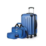 Amazon Basics Ensemble de Bagages Rigides, 3 Pièces, Bagage Cabine, Sac Fourre-Tout, Sac de Voyage Compact, Extensible, 4 roulettes Pivotantes, Bleu Marine