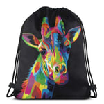 wallxxj Drawstring Backpack Colorful Giraffe Cozy Print Student Travel Drawstring Backpack Casual Cinch Bags Drawstring Bags Durable Vintage Fashion Unique School