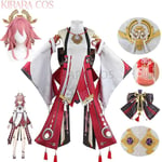 Genshin Impact Yae Miko Cosplay kostymklänning Miko Cosplay Peruk Rosa hårkläder Genshin kostymer XXXL