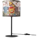 Paco Home - Lampe Poser Chambre Enfant Chevet Abat-Jour Tissu Applique Ronde Animaux Lampe de table - Noir, Design 1 (Ø18 cm)