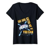 Womens Skier SKI GIRL CATCH ME IF YOU CAN Funny Girl V-Neck T-Shirt