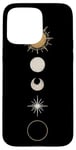 iPhone 15 Pro Max Minimalist Celestial Art Golden, Sun Full Moon Case