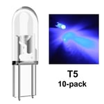 T5 blå 10-pack COB Led W2x4.6d W2.1.x4.9d W1.2W W2.3W 12v. Blue Blåa 10-pack