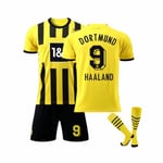 Borussia Dortmund Hemmatröja 2022/23 Haaland Nr. 9 Fotbollströja 3-delat Kit för Barn Vuxna 24(140-145CM)