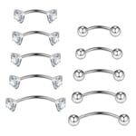 Gojewen 10pcs Curved Barbell Piercing Sourcils Piercing Lèvres Argent 6-14mm Acier Inoxydable Piercing Nez Septum Helix Rook