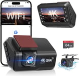 Dashcam Voiture Avant Arrière,4K+1080P Camera Embarquée Voiture WiFi avec Application IPS 3"" avec Carte 64Go Gratuite,Caméra de Voiture avec Vision Nocturne,Moniteur de stationnement,WDR