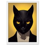 Doppelganger33 LTD Le Chat Noir Black Cat Tuxedo Yellow Portrait Artwork Framed A3 Wall Art Print