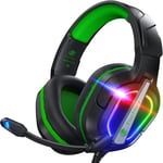 ¿2024 New¿ FC200 Casque Gaming pour PS4/PS5/PC/Xbox/Nintendo Switch, Casque PS5 avec câble et lumière RGB, Casque stéréo Surround avec Micro, Noise Cancelling Gamer Headphones - Vert