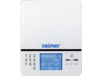 Zelmer Zks1500n, Elektronisk Kjøkkenvekt, 5 Kg, 1 G, Hvit, Herdet Glass, Lcd