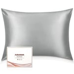 Adubor Silk Pillowcase for Hair and Skin with Hidden Zipper, Both Side 23 Momme Silk,900 Thread Count (50x66CM, Dark Grey, 1pc)