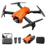 Drone RC avec double caméra 4K HD, quadricoptère RC 1080P avec 2 batteries, mode sans tête d'évitement d'obstacles, contrôle gestuel débutant (orange)