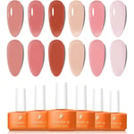 GeLacquer Jelly Gel Nail Polish Set 6pcs Colors, Nude Sheer Pink Milky Transparent Gel Nail Art Kit,