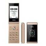 Senior Citizens Elderly Flip Phone JJA UNIWA X28 Basic Big Button Light weight Stylish Fashion SOS FM Radio Unlocked Dual Sim 3G Camera Clamshell MP3, MP4, Loud Speaker Mobile Phone (Gold)