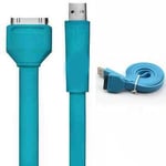 TECHGEAR Strong Flat Noodle USB Data Sync & Charging Cable for Apple iPad 1, 2, New iPad 3-1M Length (BABY BLUE)