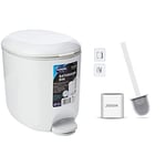 Addis 518503 Premium Deluxe Bathroom Pedal Bin with inner, 3.5 litre, White Grey, 29 x 18.5 x 23cm & Jsdoin Toilet Brush, Bathroom Toilet Brush Holder Set,Deep Cleaner Silicone Toilet Brushes