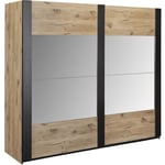 Copola - Armoire 2 Portes Coulissantes avec Miroir Aspect Bois Naturel et Noir