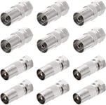 Adaptateur d'Antenne,12 Pcs Sat Adaptateurs d'antenne Câble pour Satellite TV lecteurs DVD,Adaptateur d'Antenne de la Prise F est Fait d'alliage de Zinc Anti-oxydant(6 Mâle et 6 Femelle,Argent)(Q529)