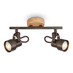 Briloner - Plafonnier LED rétro avec bois, plafonnier à 2 lampes vintage, température de couleur blanc chaud, spot LED réglable, spot de plafond rustique, gris-bois