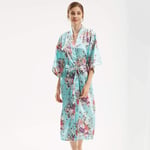 Robe De Chambre Satin Femme,Saint Valentin Lingerie Sexy Soie Soie Rétro Imprimé Floral Babydoll Robe Robe Peignoir Kimono Chemises Vêtements De Nuit Homewear Pour Les Cadeaux D'Amis,Bleu Clair,Ta