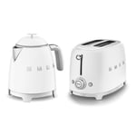 Smeg Mini-Kettle & 4-Slice Toaster, 50’s Style Retro, Stainless Steel White