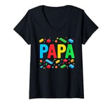 Womens Papa Master Builder Building Bricks Blocks Family Matching V-Neck T-Shirt