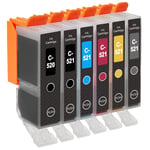 6 Ink Cartridges (6 Set) to replace Canon PGI-520 & CLI-521 Compatible for PIXMA