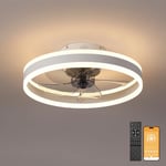 MOSSCO Ceiling Fans with Lights and Remote, Fan Reversible 6 Speeds, LED Dimmable Fan Light 3 Colour, Modern Fan Lights Ceiling for Bedroom, Quiet Flush Mount Ceiling Fan Light White 50CM