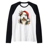 Christmas Old English Sheepdog Dog Watercolor Artwork Raglan Baseball Tee