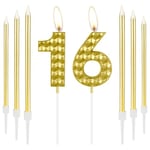 Golden 16th Birthday Candles, Girls Boys 16th Birthday Decorations, Gold Birthday Number 16 Candles, Happy Birthday Candle, Gold Cake Candles Topper for Women Men Birthday Party Wedding Anniversary