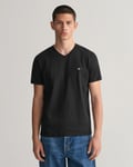 Gant Mens Slim Fit Shield V-Neck T-Shirt - Black material_cotton - Size Large