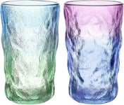 Värikäs Highball Glass Set 2-360 ml Iriscent drinking Cocktail lasit - Kohokuvioidut paksuseinäiset lasit mojitoille, mehuille, vedelle, juomasekoituksille, oluelle