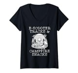 Womens E-Scooter Tracks & Campfire Snacks V-Neck T-Shirt