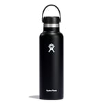 HYDRO FLASK - Gourde Isotherme 621 ml (21 oz) - Bouteille Inox à Isolation Sous Vide - Bouchon Antifuite et Revêtement par Poudre - Sans BPA - Ouverture Standard - Noir