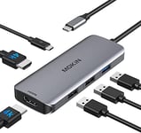 USB C to HDMI Adapter, USB C Hub to Dual HDMI, 6 in1 Thunderbolt 3 to HDMI with 2 HDMI Ports 4K,3 USB Port,Power Delivery Type C Port Compatible for MacBook,Surface Book Pro and More