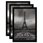 Americanflat Cadre Photo 30x45 cm en Noir - Bois D'ingénierie avec Verre Résistant aux Chocs et Matériel de Suspension - Formats Horizontaux et Verticaux pour Mur - Lot de 3