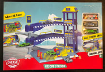 Dickie Toys Rescue Station - Police 41cm/16.1" Incl. 2 Metal Cars Manual Lift